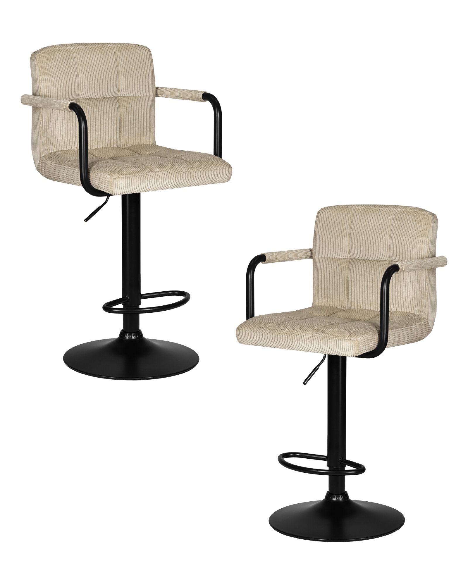 Набор 2 шт Стул барный KRUGER ARM BLACK, бежевый вельвет (LAR-E2041-04)
