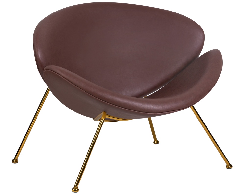 Кресло дизайнерское EMILY, коричневый винил, золотое основание