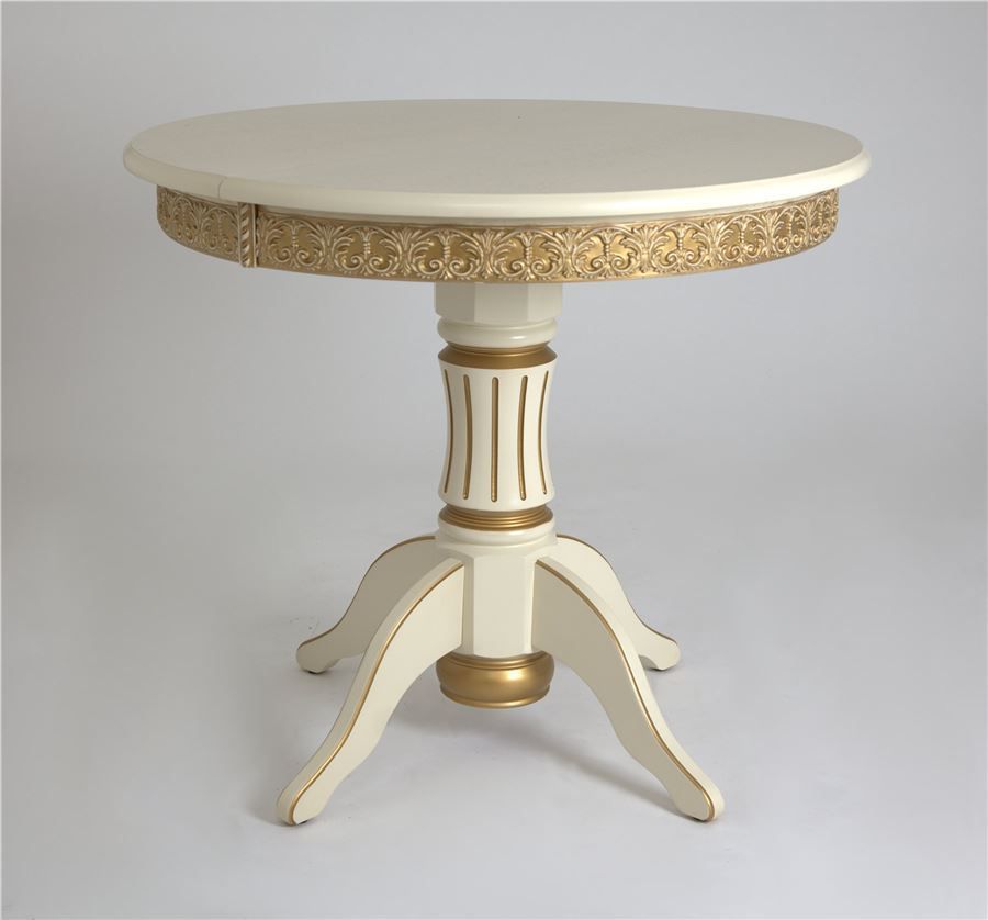 Стол круглый раскладной Милорд молочный с золотой патиной