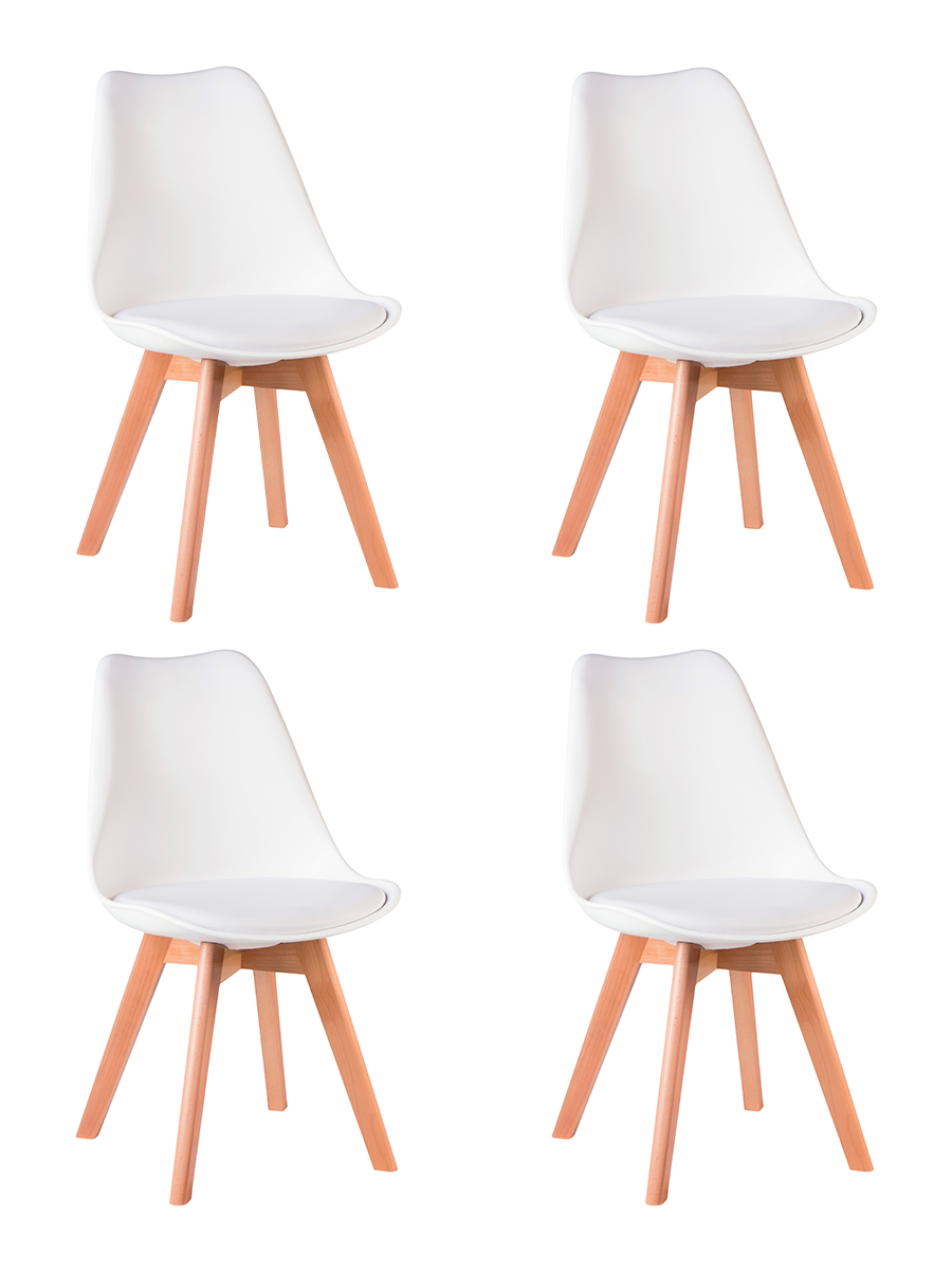 Набор 4 шт Стул обеденный JERRY SOFT, ножки светлый бук сиденья белый (W-02)