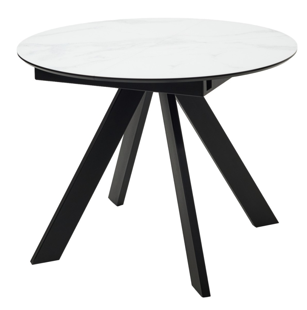 Стол БОНЖУР 100 белый мрамор, черная шагрень, стекло, черный каркас