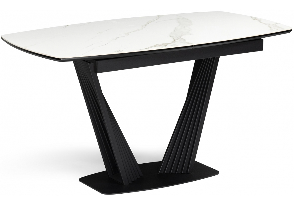 Керамический стол Вейл 160(205)х89 белый мрамор snow white, черный
