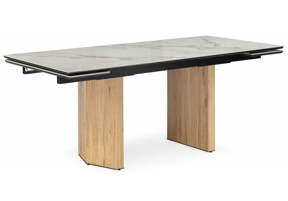 Керамический стол Монерон 180(240)x90 calacatta gold, дуб монтана