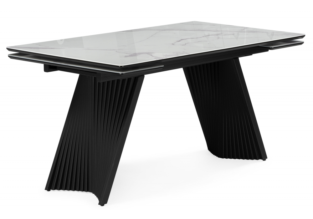 Стол стеклянный Вейв 140(200)х80 кристл белый мрамор, черный Стол стеклянный Вейв 140(200)х80 кристл белый мрамор, черный