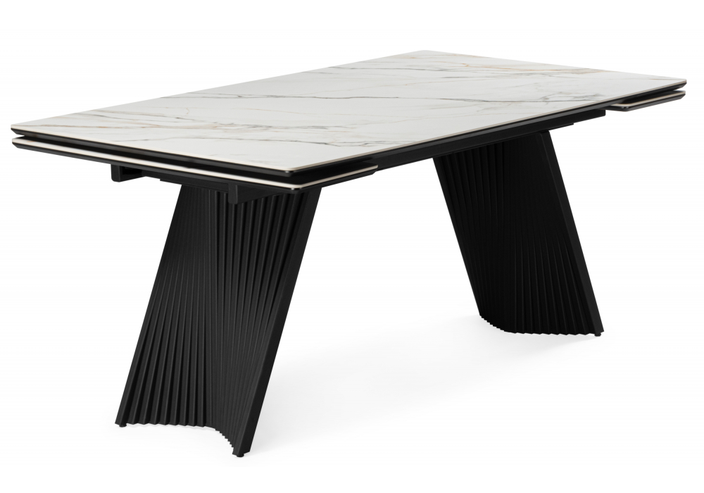 Керамический стол Вейв 160(220)х89 белый с прожилками gilt white, черный