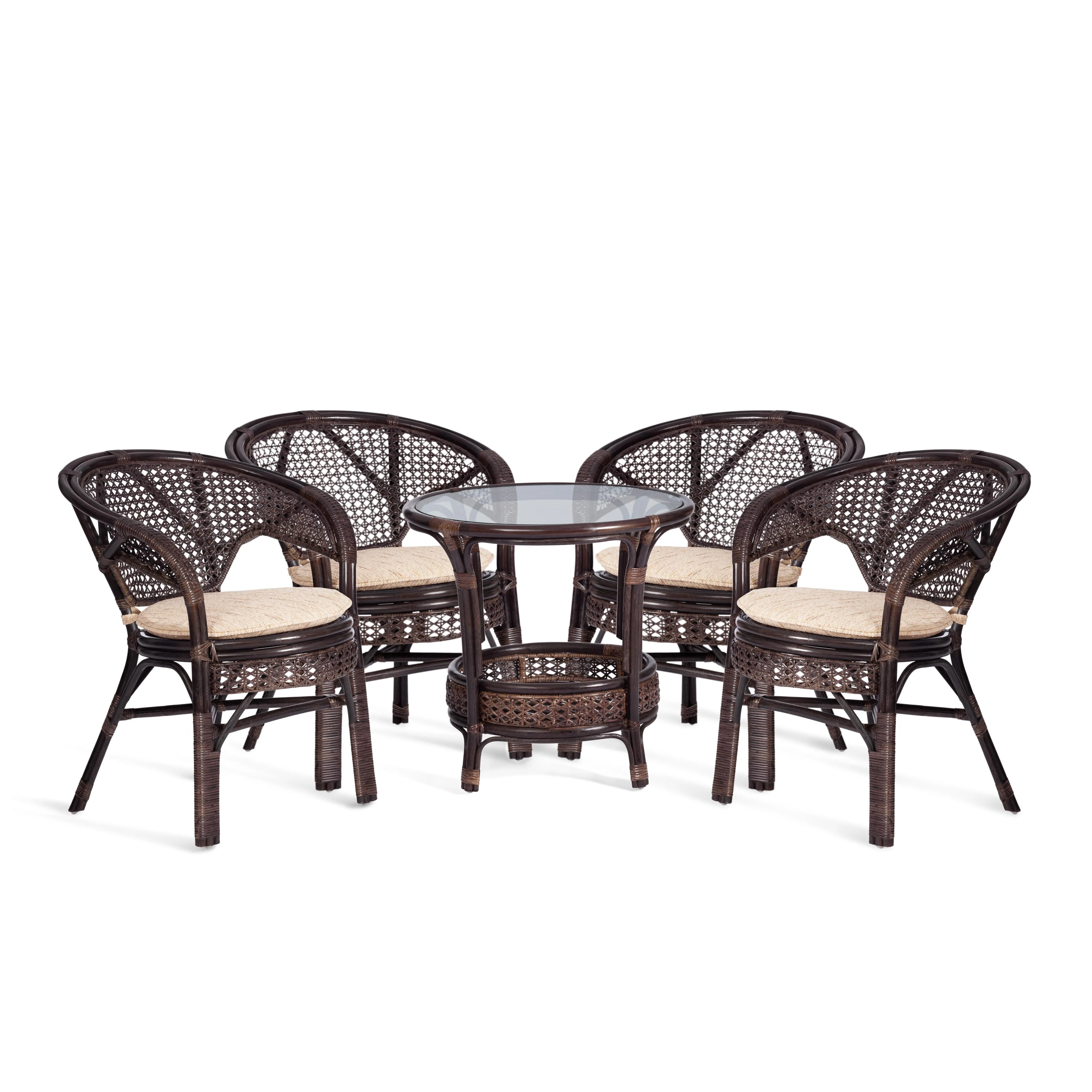 Комплект "PELANGI"  02/15 стол со стеклом + 4 кресла, с подушками