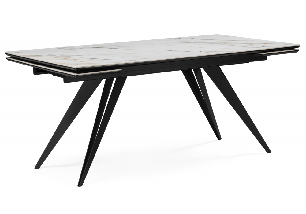 Керамический стол Дарвин 160(220)х89 белый с прожилками gilt white, черный Керамический стол Дарвин 160(220)х89 белый с прожилками gilt white, черный
