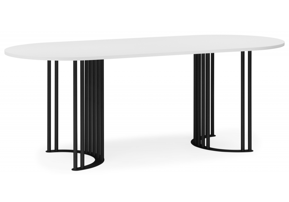 Стол деревянный Хьюго О 200 х 90 белая шагрень пленка, черные ноги