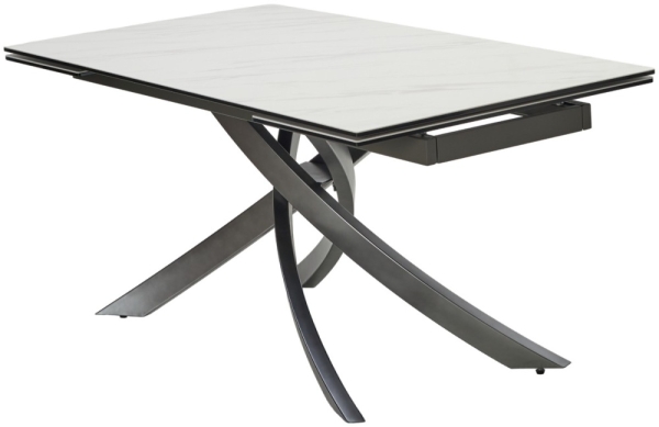 Стол ESTEBIO 160 KL-99 белый мрамор матовый, итальянская керамика, Серый металлик