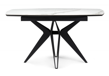 Керамический стол Риполь 160(205)х89 белый мрамор snow white, черный