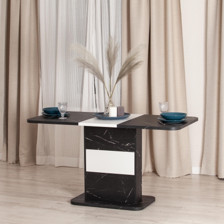 Стол обеденный SMART ЛДСП, 105-140х68,6х75 см, мрамор блэк роял, белый
