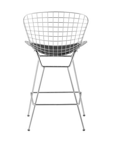 Стул полубарный с низкой спинкой Bertoia хромированный с черной подушкой