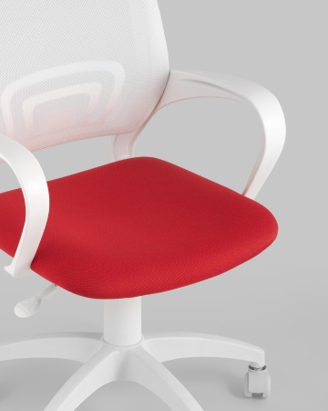 Кресло офисное ST-BASIC-W TopChairs спинка белая сетка сиденье красная ткань крестовина белый пластик