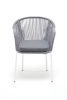 "Лион" стул плетеный из роупа, каркас из стали белый муар, роуп светло-серый круглый, ткань светло-серая