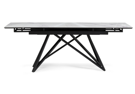 Стеклянный стол Вилсон 140(200)х80 белый мрамор, черный
