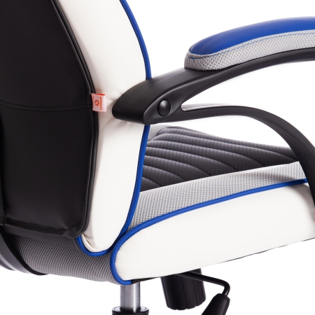 Кресло PILOT экокожа и ткань, черный перфорированный и св.серый и синий