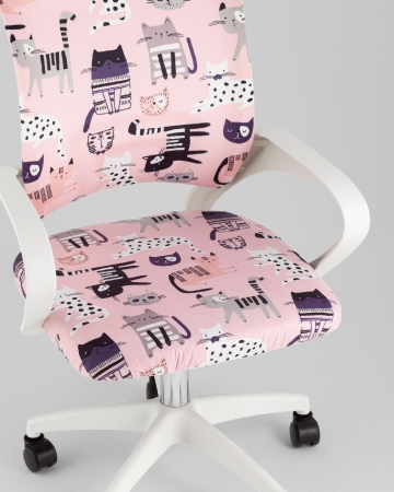 Кресло офисное TopChairs Simple SN Junior принт Pink Cats пластик белый