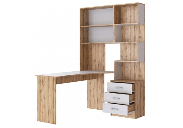 Компьютерный стол Ганор левый дуб вотан, белый