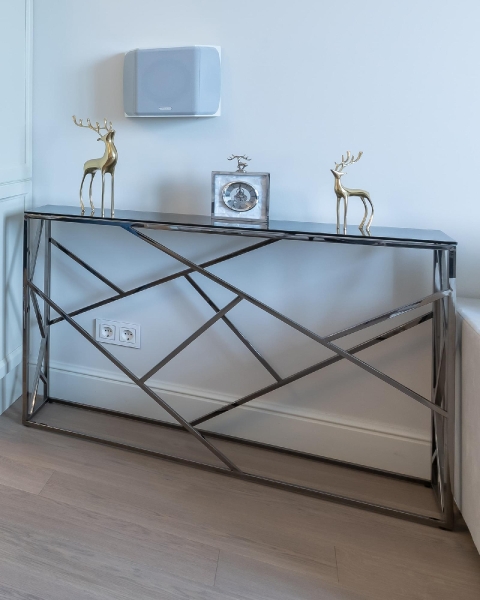 Консоль АРТ ДЕКО 115*30 стекло дым сталь темный хром