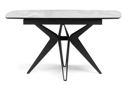 Стеклянный стол Риполь 140(180)х80 белый мрамор, черный
