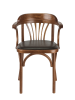 Деревянный стул Венский средний тон с мягким сиденьем из коричневой экокожи с дугами назад