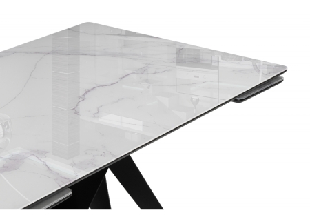Стол стеклянный Блэкберн 140(200)х80 кристл белый мрамор, черный