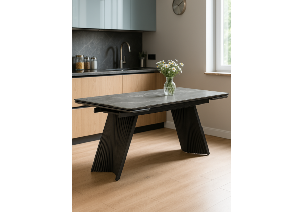 Керамический стол Вейв 140(200)х80 серый мрамор larka grey, черный Керамический стол Вейв 140(200)х80 серый мрамор larka grey, черный