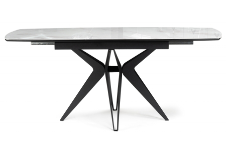 Стеклянный стол Риполь 140(180)х80 белый мрамор, черный