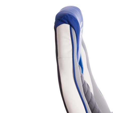 Кресло PILOT экокожа и ткань, черный перфорированный и св.серый и синий