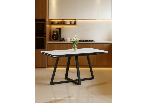 Керамический стол Памелла 120(180)х80 snow alpin, черный