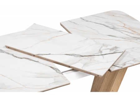 Керамический стол Петир 120(160)х80х75 золотой белый, дуб монтана