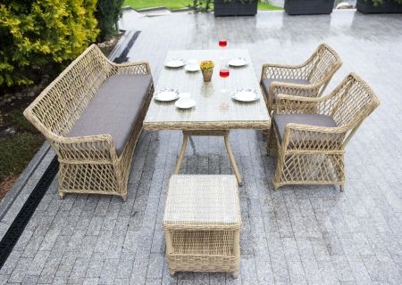 Обеденная группа "Катания F" плетеная на 4 персоны, цвет соломенный