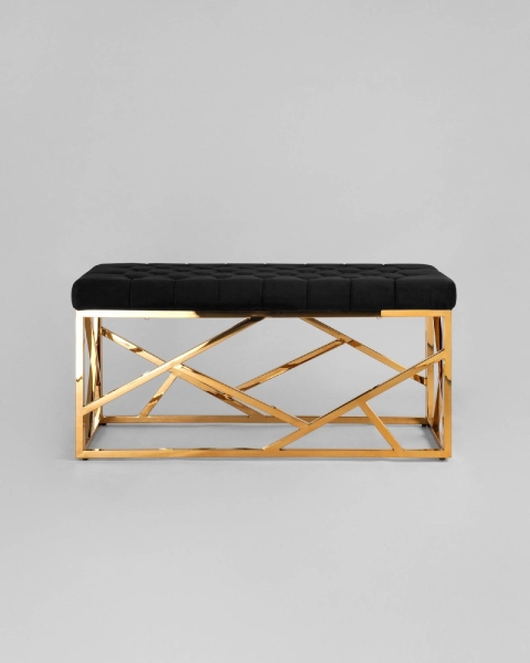 Банкетка-скамейка АРТ ДЕКО велюр черный сталь золото