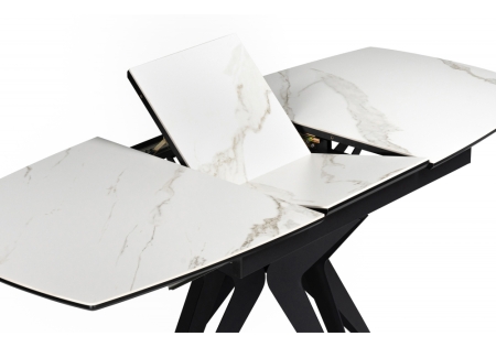 Керамический стол Риполь 140(180)х80 белый мрамор snow white, черный