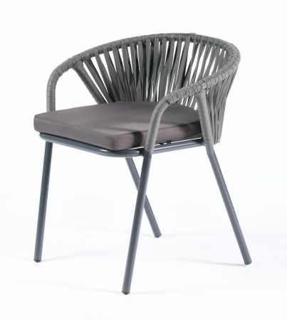 Плетеный стул "Женева" из синтетических лент, цвет серый, плоская веревка