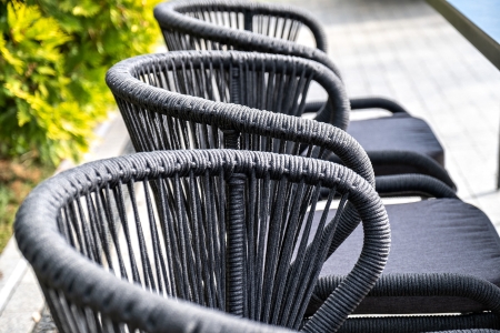 "Милан" стул плетеный из роупа, каркас алюминий темно-серый (RAL7024) муар, роуп темно-серый круглый, ткань темно-серая 027 "Милан" стул плетеный из роупа, каркас алюминий темно-серый (RAL7024) муар, роуп темно-серый круглый, ткань темно-серая 027