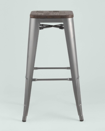 Стул барный TOLIX WOOD серебристый матовый