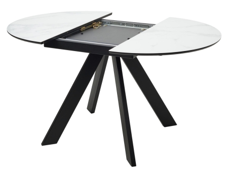 Стол БОНЖУР 100 белый мрамор, черная шагрень, стекло, черный каркас
