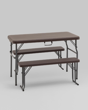 Комплект стола и двух скамеек Кейт коричневый