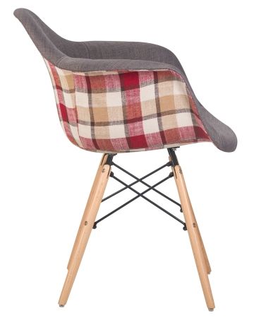 Стул обеденный DAW THOMAS ножки светлый бук, сиденье 010 яркая клетка, серая ткань