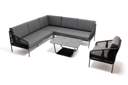 "Канны" модульная угловая лаунж-зона из роупа (веревки), цвет темно-серый