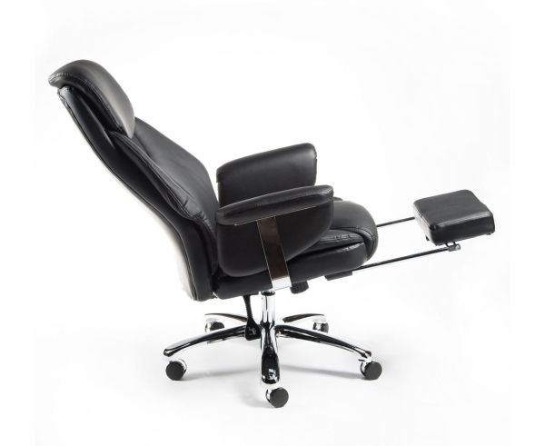 Кресло офисное Парламент черный, сталь и хром, черная кожа