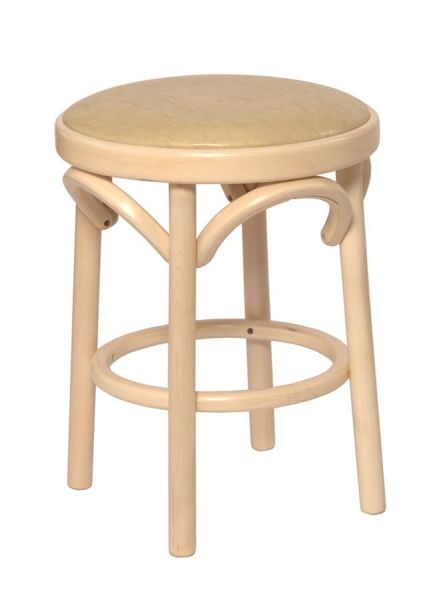 Деревянный табурет Венский беленый дуб с мягким сиденьем из бежевой экокожи