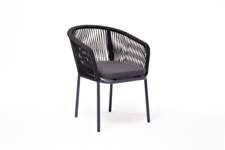 "Марсель" стул плетеный из роупа, каркас алюминий темно-серый (RAL7024) муар, роуп темно-серый круглый, ткань темно-серая 027 "Марсель" стул плетеный из роупа, каркас алюминий темно-серый (RAL7024) муар, роуп темно-серый круглый, ткань темно-серая 027