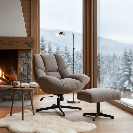 Кресло лаунж Relax/Релакс с пуфом светло-серый