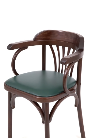 Деревянный стул Венский темный тон с мягким сиденьем из зеленой экокожи