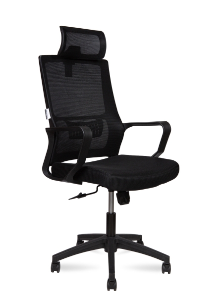 Кресло офисное Max черный, сетка и пластик, мягкое сиденье, с подлокотниками