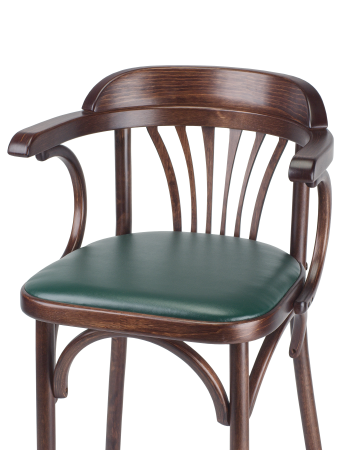 Деревянный стул Венский темный тон с мягким сиденьем из зеленой экокожи с дугами назад