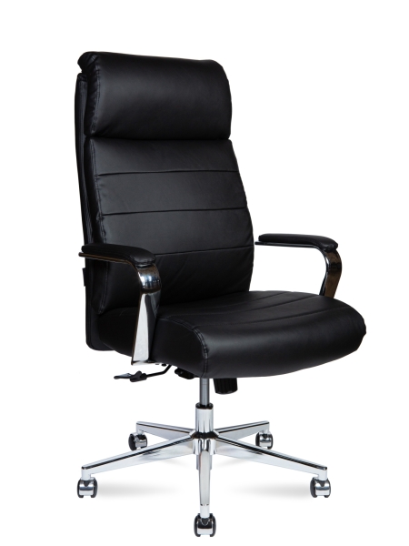 Кресло офисное Atlant черный, экокожа и металл, мягкое сиденье, с подлокотниками