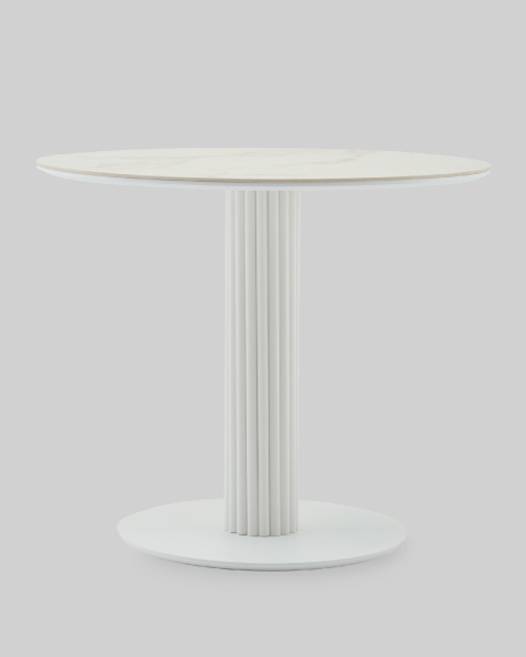 Стол круглый Терралино D90 верх керамика белый матовый, основание металл белый